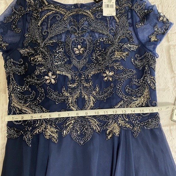 Xscape Navy Blue Embellished Chiffon Ball Gown Dress Wedding Mother Size 14 NWT - Picture 7 of 13